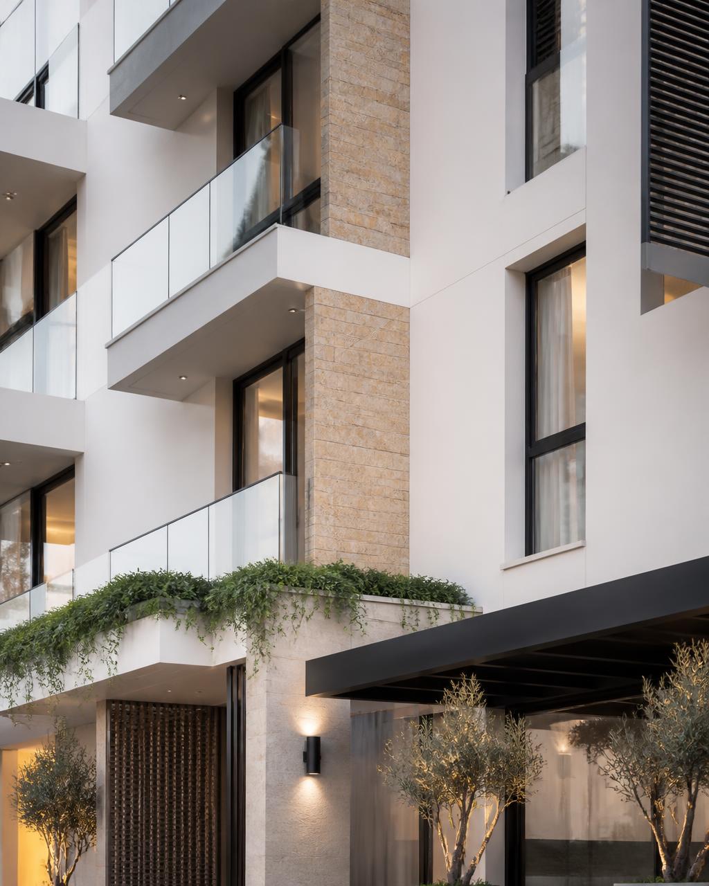 Modern white condominium architecture in Southwest Florida